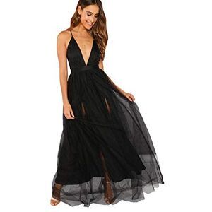 Floerns Women's Plunging Neck Spaghetti Strap Maxi Cocktail Party Dress Black